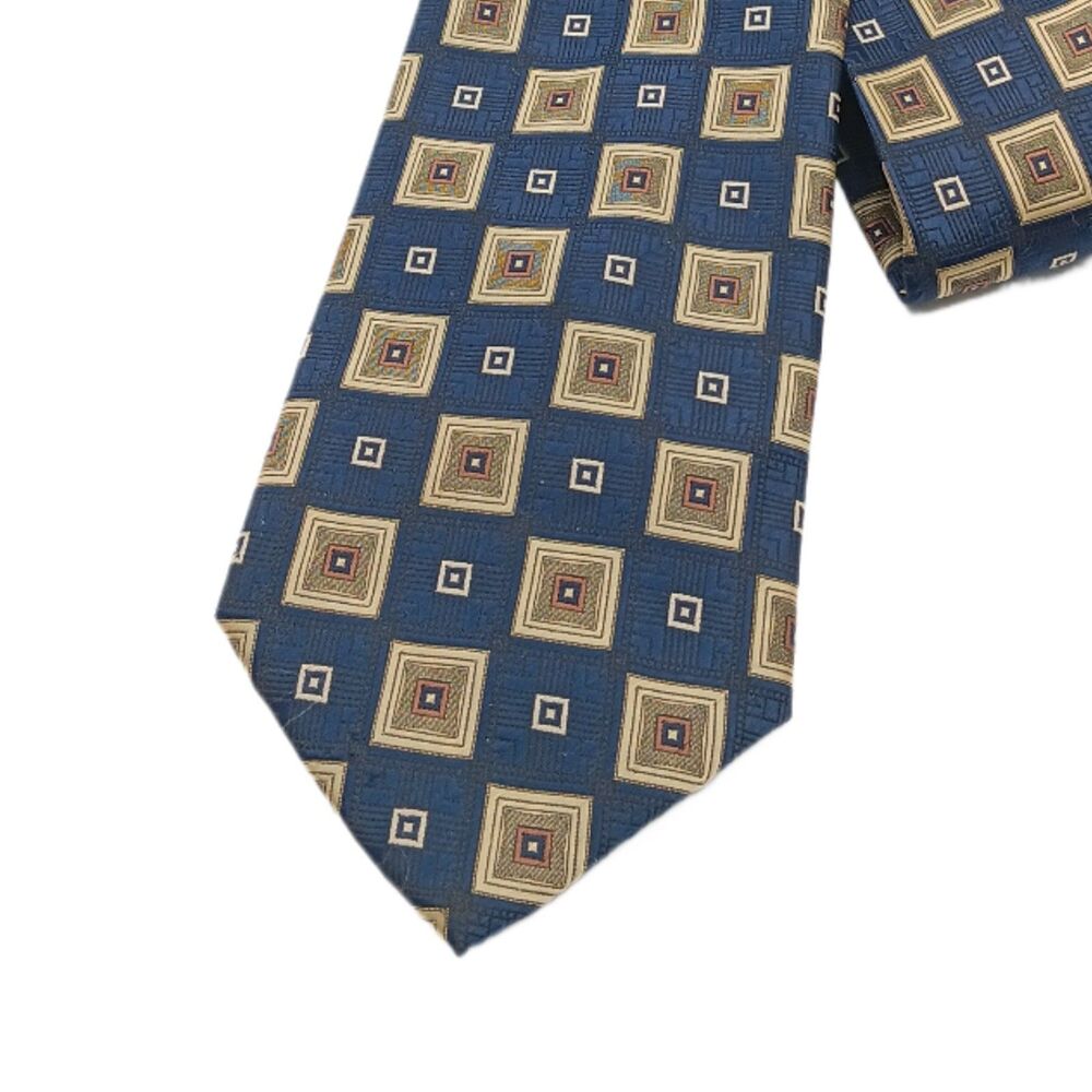 Harve Benard Tie Mens 59” Navy Blue Taupe Geometric Benard Holtzman Classic New